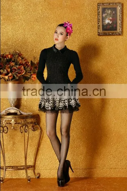 New Autumn Winter Sexy Slim Long Sleeve Mini Dress Floral Bottoming Dress Black