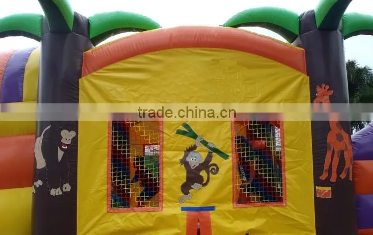 jungle inflatable bouncy house double-lane slide combo obstacle course racing game