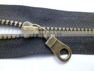 5# plastic zipper resin zipper plated antic-brass teeth with auto-lock pipa slider garment zipper