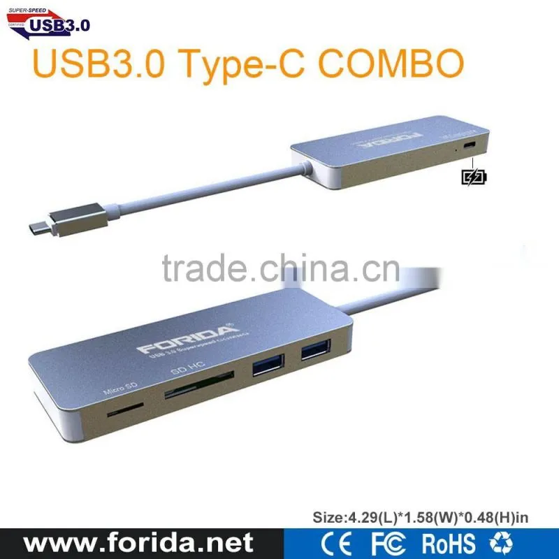 High quality usb 3.1 type c hub and card reader combo with PD charging function