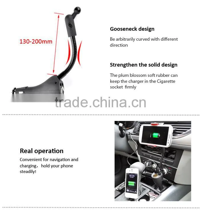 Hot sale universal dual USB port car charger charging smartphone car charger holder