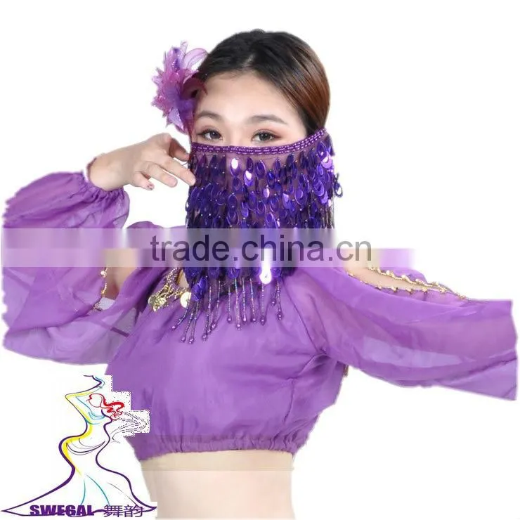 SWEGAL purple noble sexy sea fan veil,belly dance mysterious charming fashion faace veils SGBDD13002