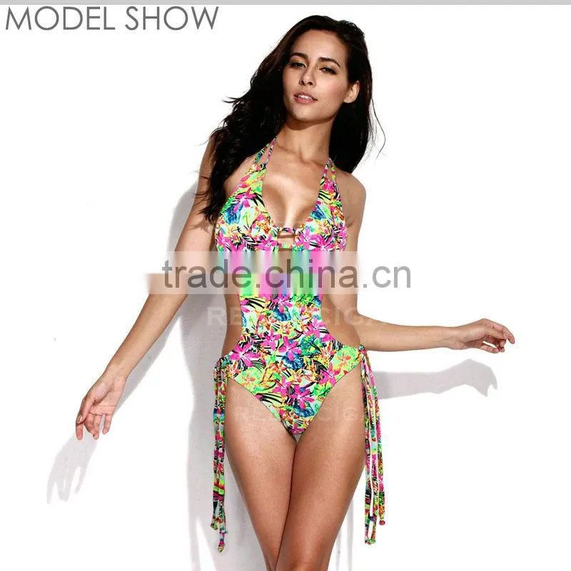 RELLECIGA 2016 Jungle Pattern One-piece Swimsuit with a Trio of Straps at Center Front Opening