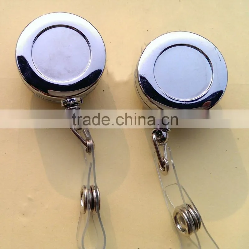 Custom logo high quality chrome plastic electroplate retractable badge reel