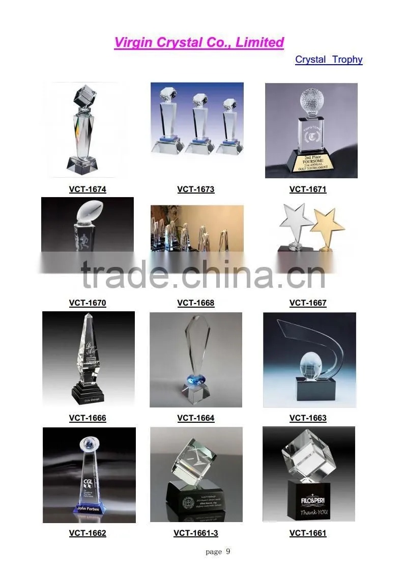 Customized logo design wave shape crystal trophy award with golf ball on top