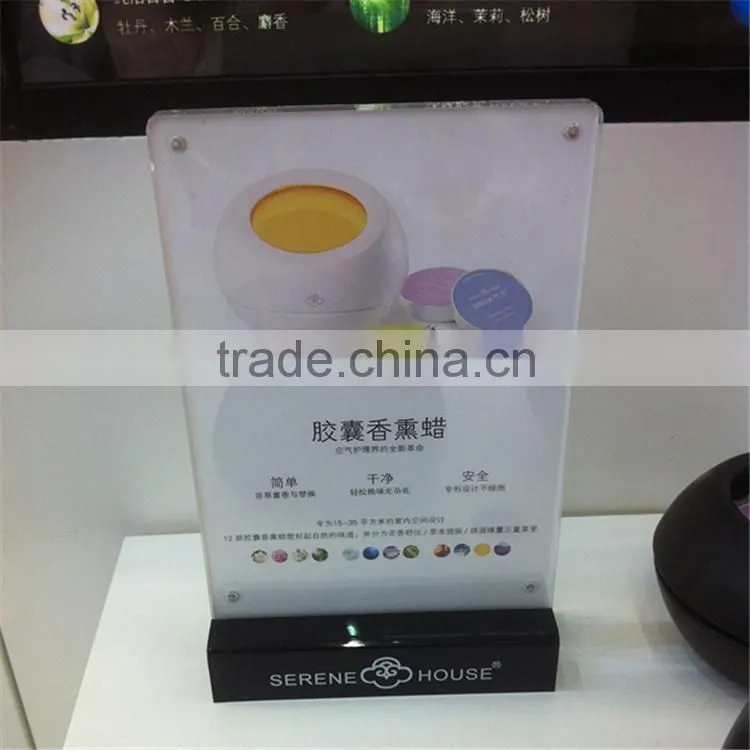 Custom clear acrylic restaurant table menu holder with printing black base