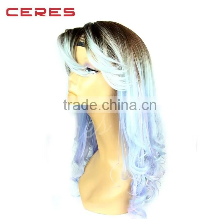 Cheap raw two tone color synthetic and human hair mix lace front wig