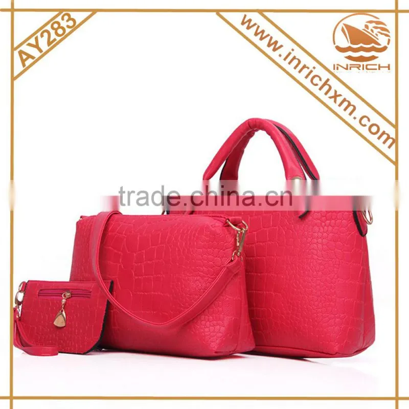 3 Pieces Vintage Leather Ladies Handbag Tote Bag Purse Set