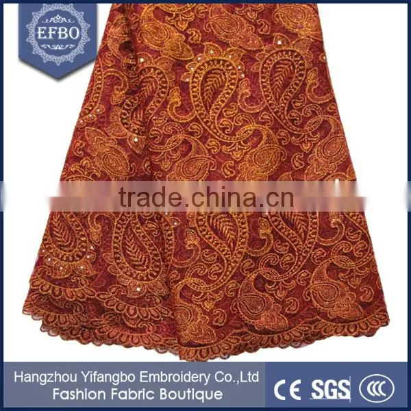 Mature Style Wine Color African Tulle Mesh Lace Fabric For Dresses