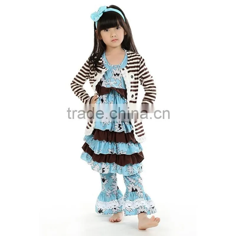 2016 christmas yiwu kaiya new fashion 3 pieces coat dress and pant baby girl boutique clothing sets