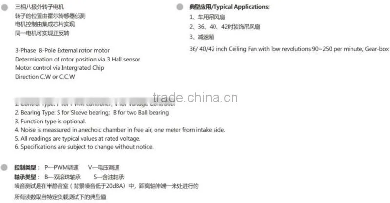 Brushless dc motor for 42/44/46 inch ceiling fan motor Energy saving Dc ceiling fan motor 220VAC to DC or 12/24/36VDC