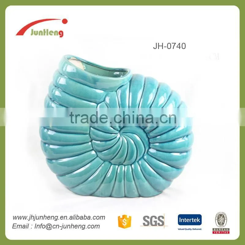 home & garden glazed conch blue ceramic decorative jute plant pot for wall planters