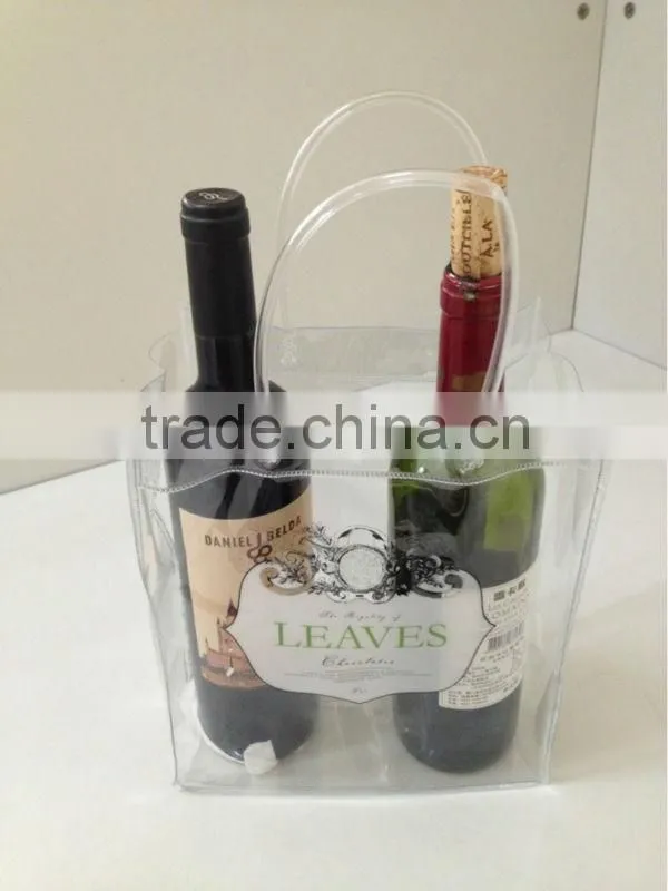 Cheap promotion printing transparent pvc cooler wine bottle carry bags
