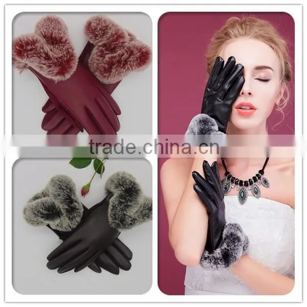 Sexy Lady Black/Red color Smartphone PU leather Material Handmade Touch Screeen Gloves
