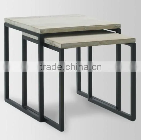 Simple style living room industrial lighted end table with metal frame