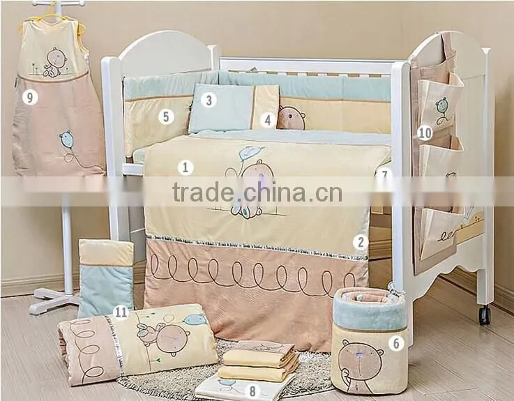 100% Cotton Printed Cot Crib Baby Bedding Set in China