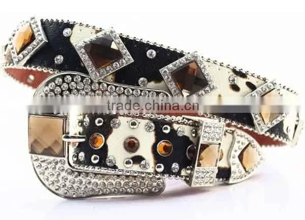 Western Cow Print Leather Brown Concho Studded Cowgirl Crystal Belt