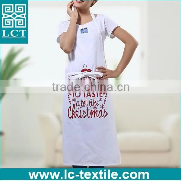 wholesale cotton white christmas cute design print cheap bulk aprons for kitchen