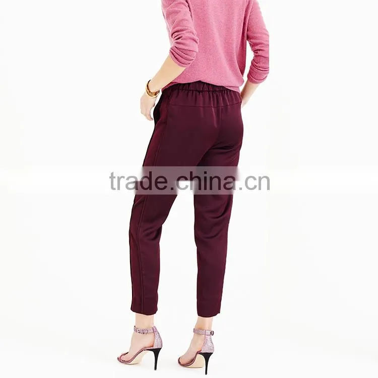Oem suppply fashion satin elastic waist straight legging new style women pants