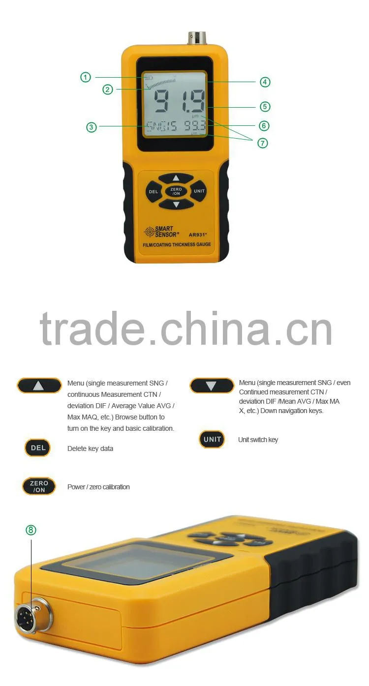 Smart Sensor AR931 Portable Precision Film Coating Thickness Meter Iron based Coating Thickness Detector