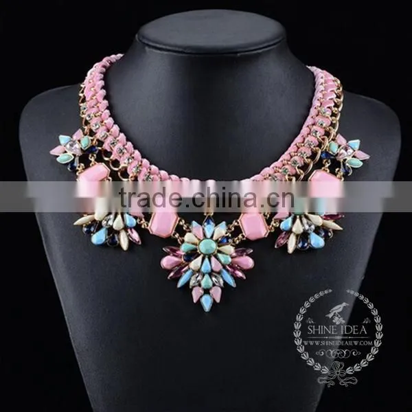 high quality vintage colorful acrylic resin chunky statement necklace tin alloy fashion women pendant necklace 6390070