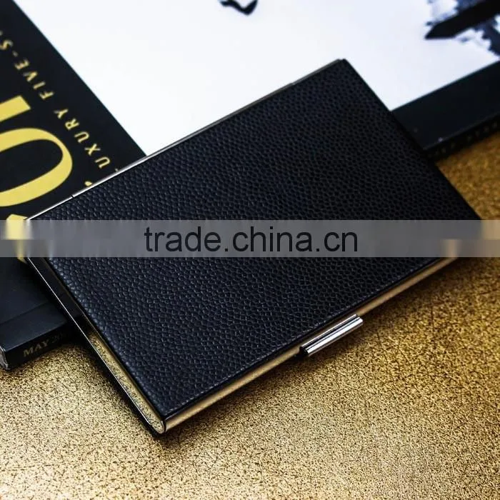 Brown anti RFID credit PU leather card case also for name card with embossing LOGO