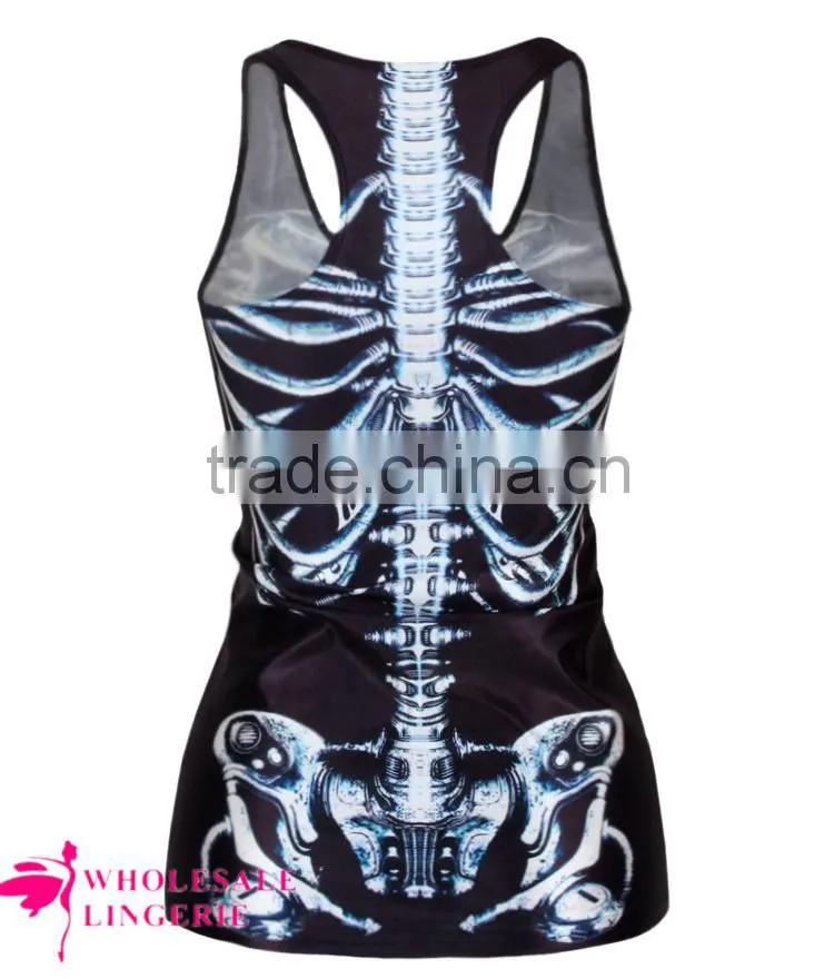 High quality milk silk underwaist tank top women Bones/X Ray/Skeleton Black Summer Tank Top BX006