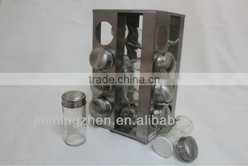 17pcs revolving glass spice set,glass seasoning bottle,glass spice set