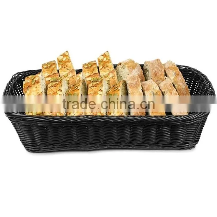 Classic and durable food grade plastic wicker hand woven bread basket for bakery display