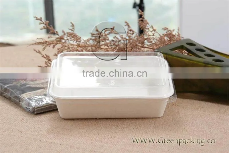 260ml/350ml/700ml compostable sugarcane food container with PET lids