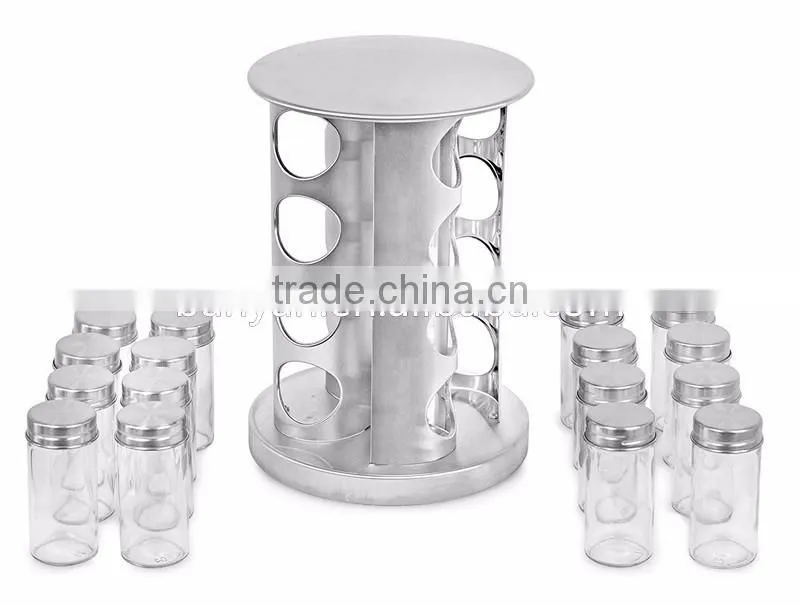 12 jars Glass Condiment Kitchen Set Stainless Steel Revolving Spice Rack set