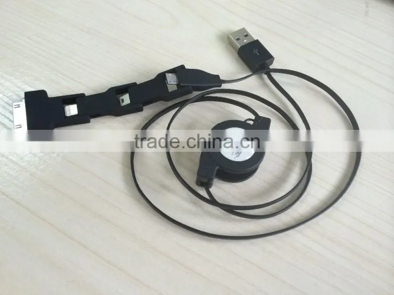 4 in 1 Retractable USB2.0 Data Sync Charger Cable for iPhone and Most Android Cell Phones, Tablets