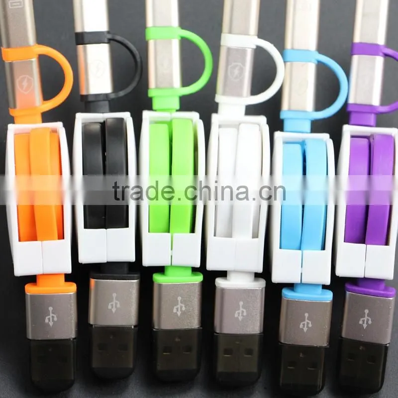 2in1 Retractable Universal Android&iOS Light to USB Charging Cord Tangle-free Charger
