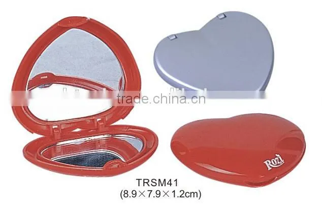 Plastic heart shaped pocket mirror/folding custom logo compact mirror