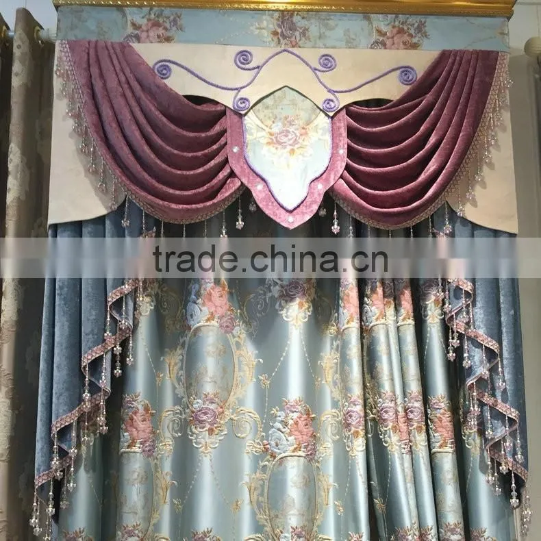 PRS-863 momoda luxury french retro antique curtain with sheers and valance arabian lake blue curtain fabric