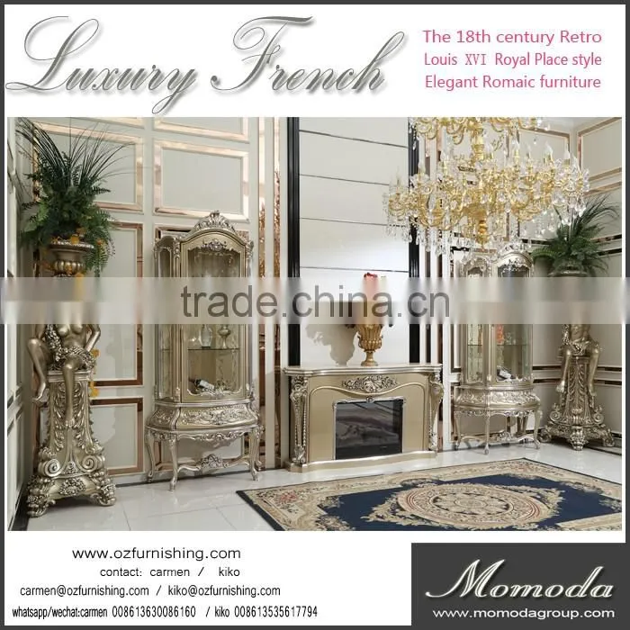 CB41Antique Royal rococo black silver glossy neoclassic french high end elegant Bedroom Furniture set