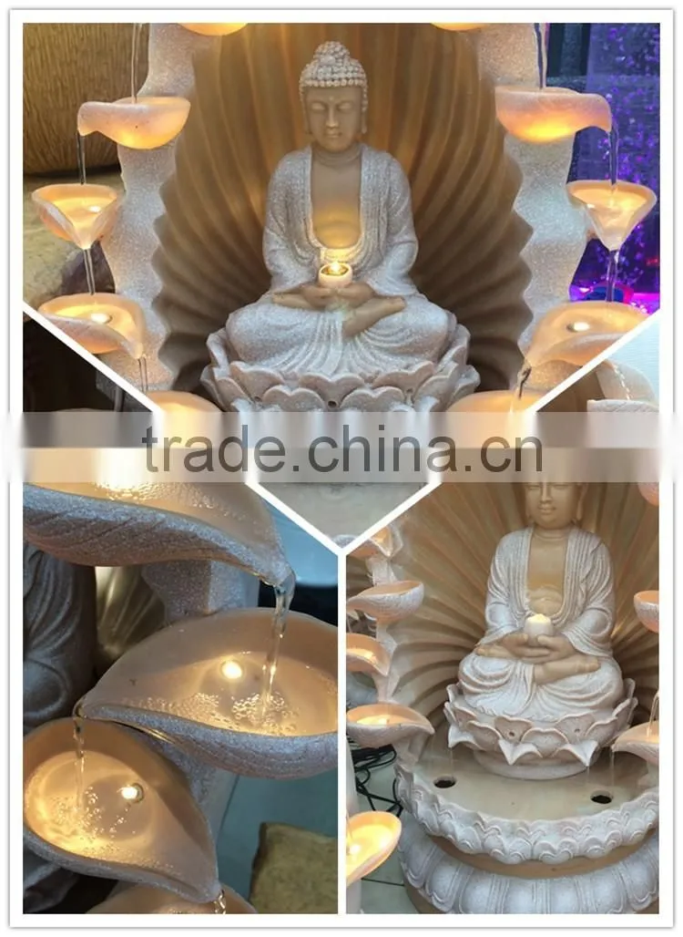 LED lighting resin religion buddha water fountain decorations