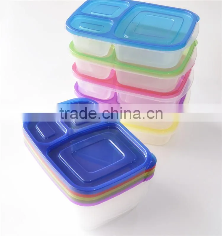 Plastic 3 Compartment Food Storage Bento Box with Lids