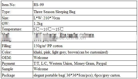 Three Season Light Weight Traveling Sleeping Bag