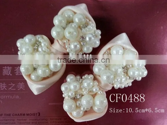 CF0730 baby girls custom wholesale pearl center chiffon rosette butterfly hair bow