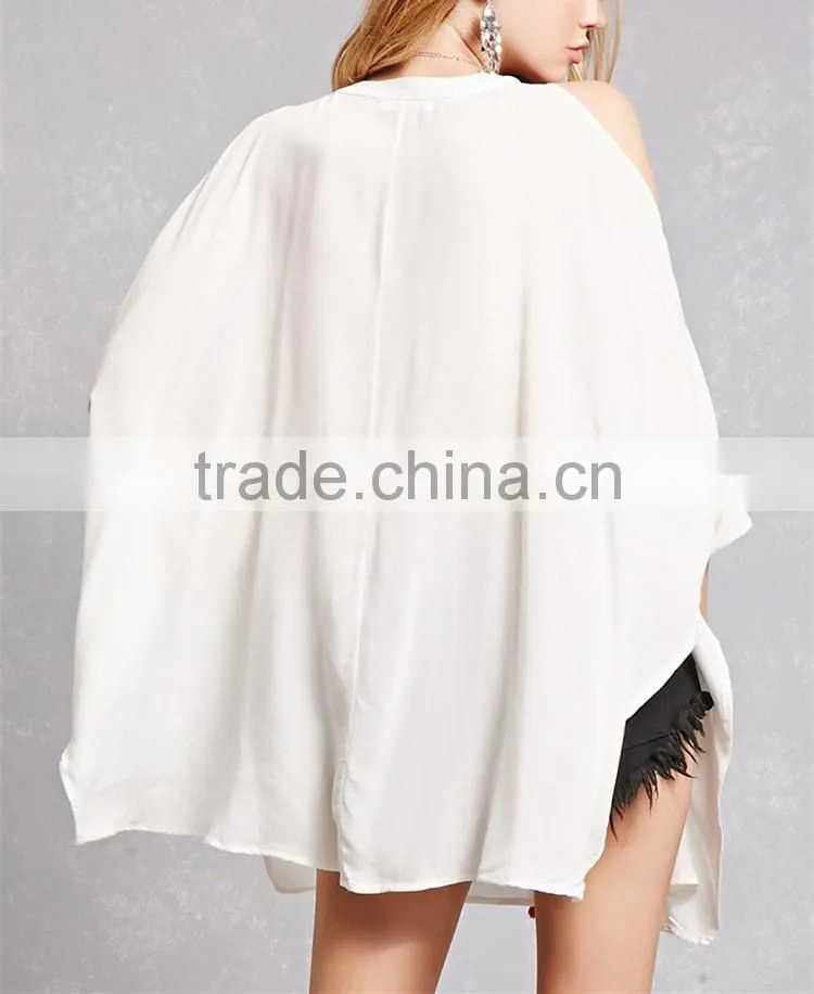 Latest Fashion center front pleats lace-up neckline long dolman sleeves Tunic Dress