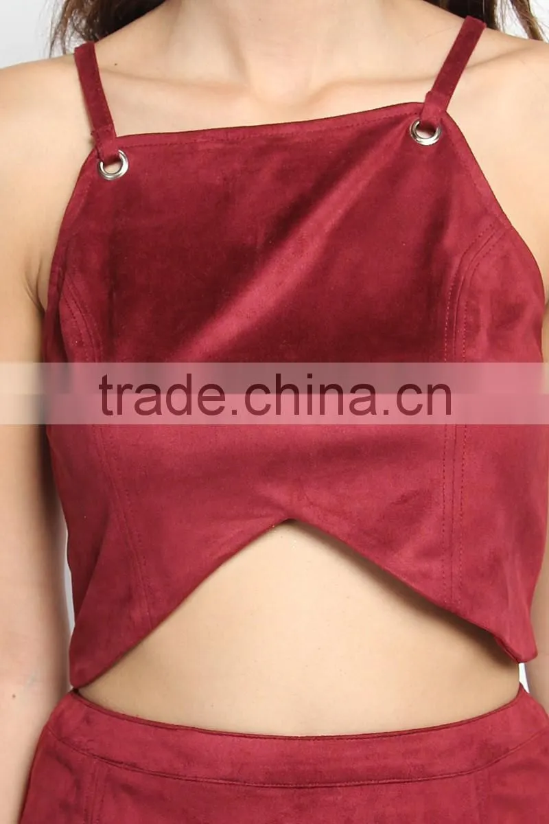 Mogan Faux Suede Eyelet Strap Tank Top Boho Sexy Bralette Cami Top