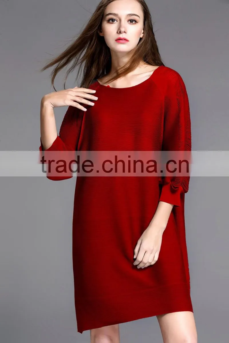 Women high elastic raglan sleeve oversized folding dress