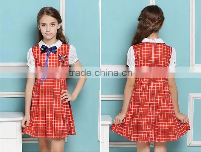 latest design navy blue nice girl plaid dress elementary quality school uniform