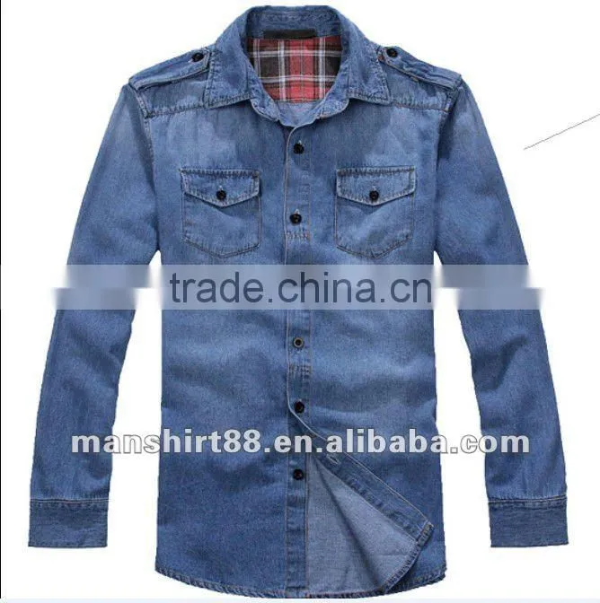 latest man's 100% cotton denim cowboy long sleeve casual shirt