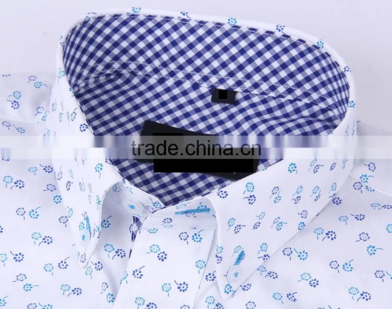 2017 new trend print men long sleeve button-down collar slim fit shirt with contrast collar and cuff
