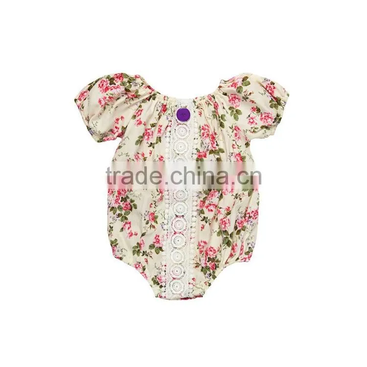 2017 Floral Printed Infant Jumpsuit 100% Cotton Fluffy Sleeve Baby Romper