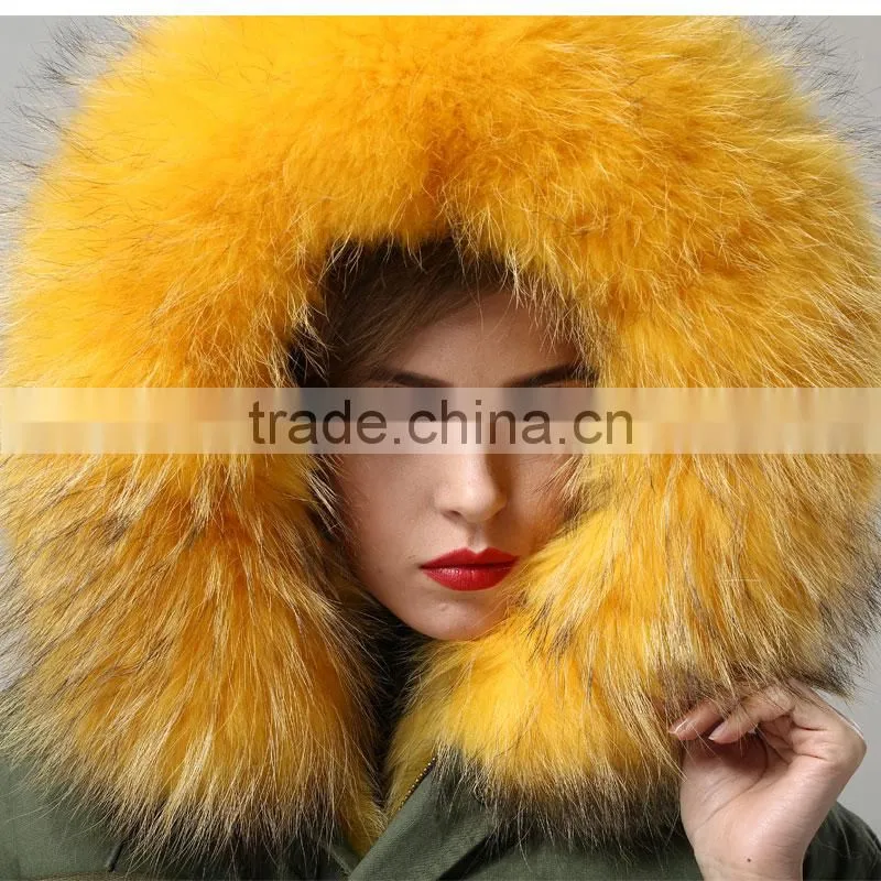 Yellow Fox Fur Wears Parka,Thickness Mini Winter Girls Fox Lined Parka