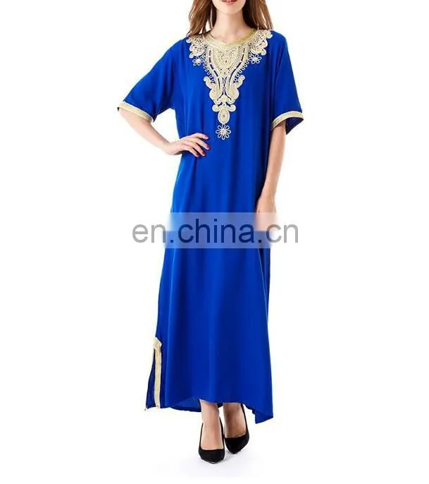 Embroidery gown with belts rayon soft and comfortable plain Abaya Muslim dresses(Mu052001)