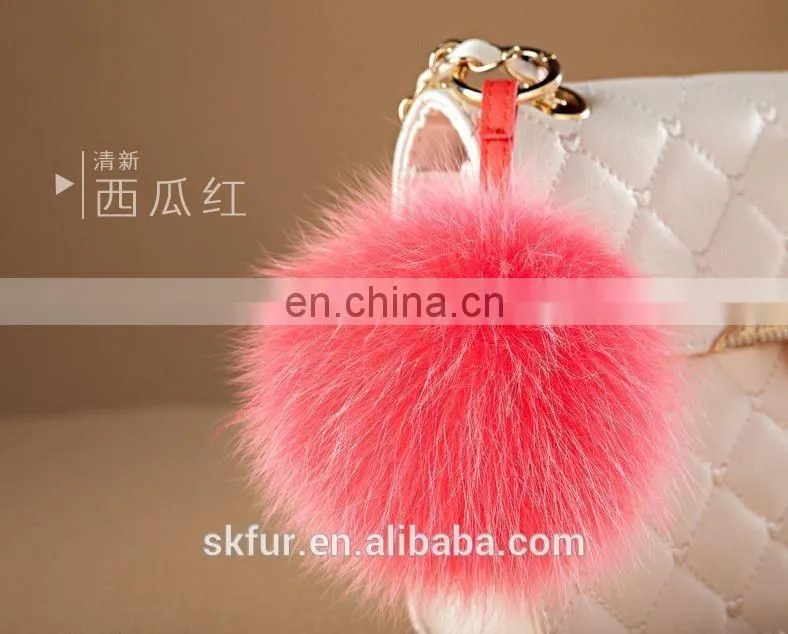 Factory wholesale high quality fox fur pom pom keychain/fox fur pompon keychain